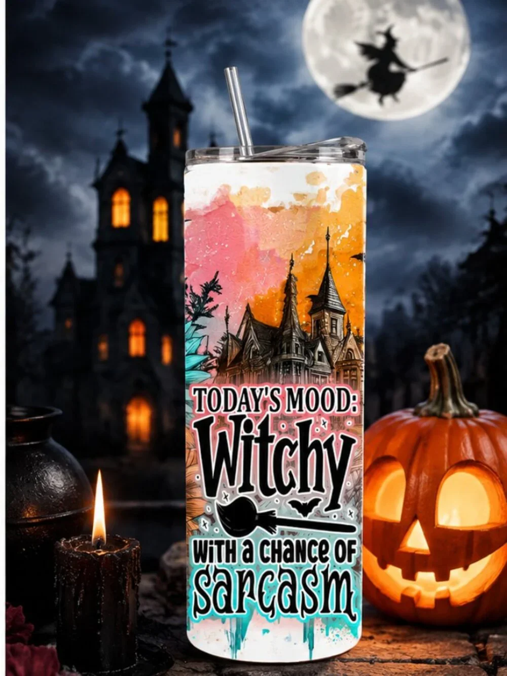 Witchy Sarcasm 20oz Skinny Tumbler, Funny Halloween Tumbler, Spooky Season Gift